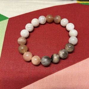 Three Color Moonstone Natural Stone 10mm Beads Stretchable Bracelet 7"